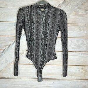 SALTY Bodysuit Mesh Black  snake skin Print Long sleeve Crew Neck